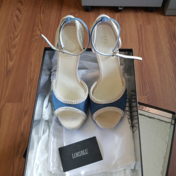 Women's Fancy Jean Material Rhinestone Heels Shoes - Picture 3 of 8